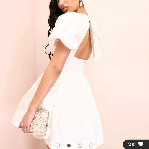ASOS luxe puff sleeve corset mini skater dress in white denim size 10 - Picture 2 of 12